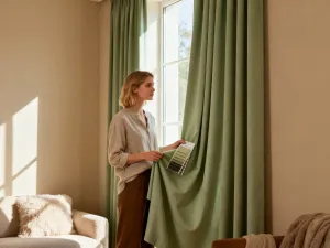 Nowoczesna kuchnia z elegancką lodówką ze stali nierdzewnej oraz uśmiechniętą kobietą przygotowującą posiłek w tle.