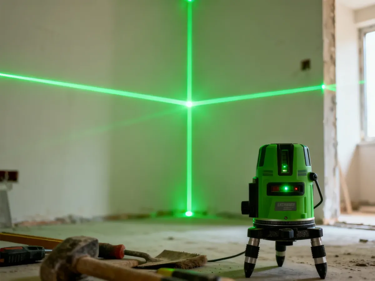 Laser krzyżowy wyświetlający poziomą i pionową wiązkę na ścianach pomieszczenia